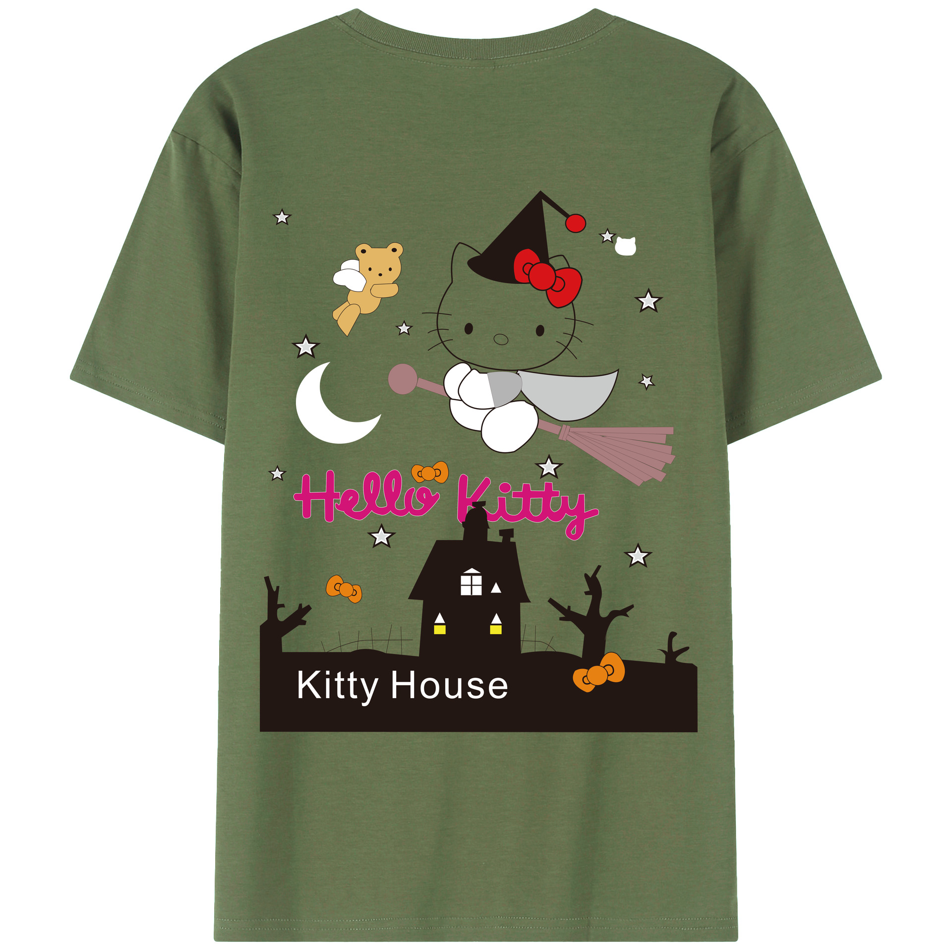 （画像用） Hello Kitty ハローキティ 綿100％ メンズ半袖Tシャツ（バックプリント） 通気性